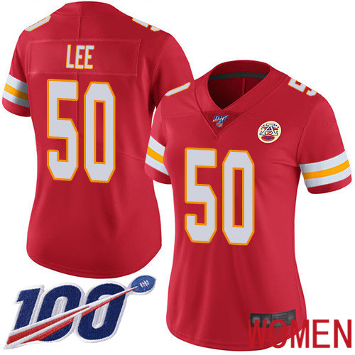 Women Kansas City Chiefs #50 Lee Darron Red Team Color Vapor Untouchable Limited Player 100th Season Nike NFL Jersey